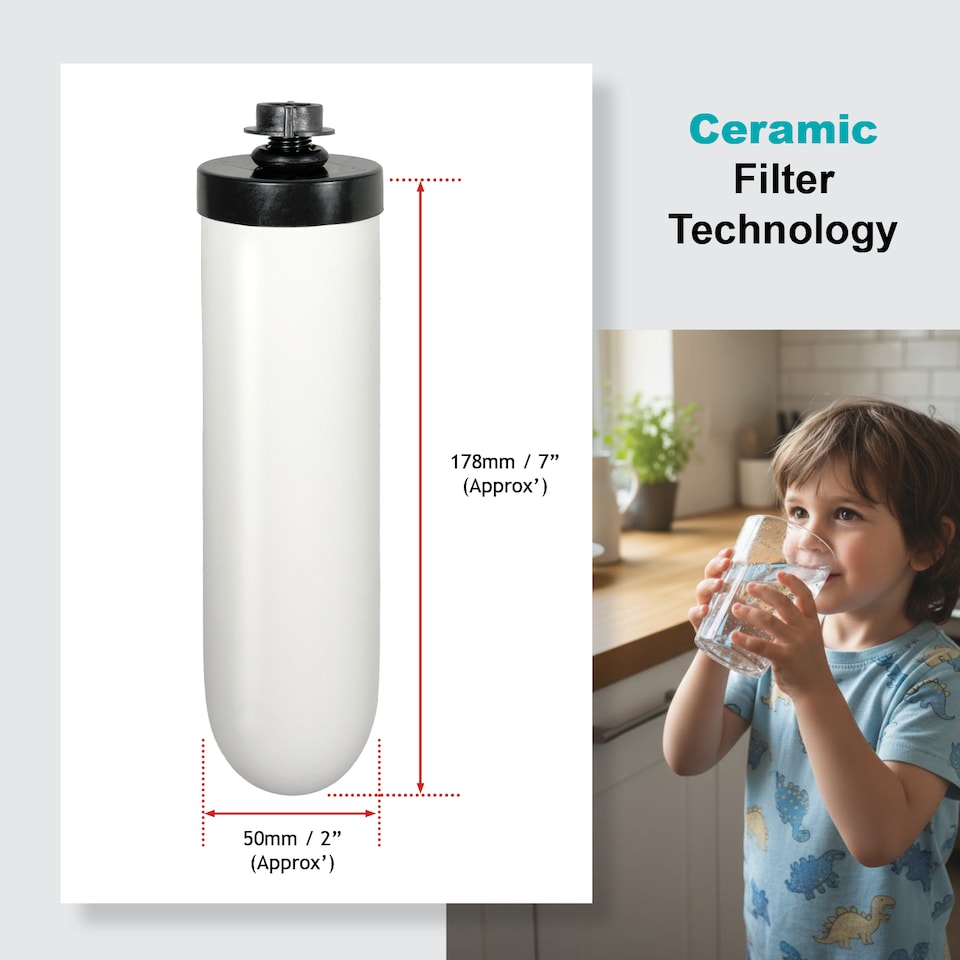image 1 of SPARES2GO Ceramic Gravity Water Filter Candle 7in fits British Berkefeld BERKEY (2 Pack)
