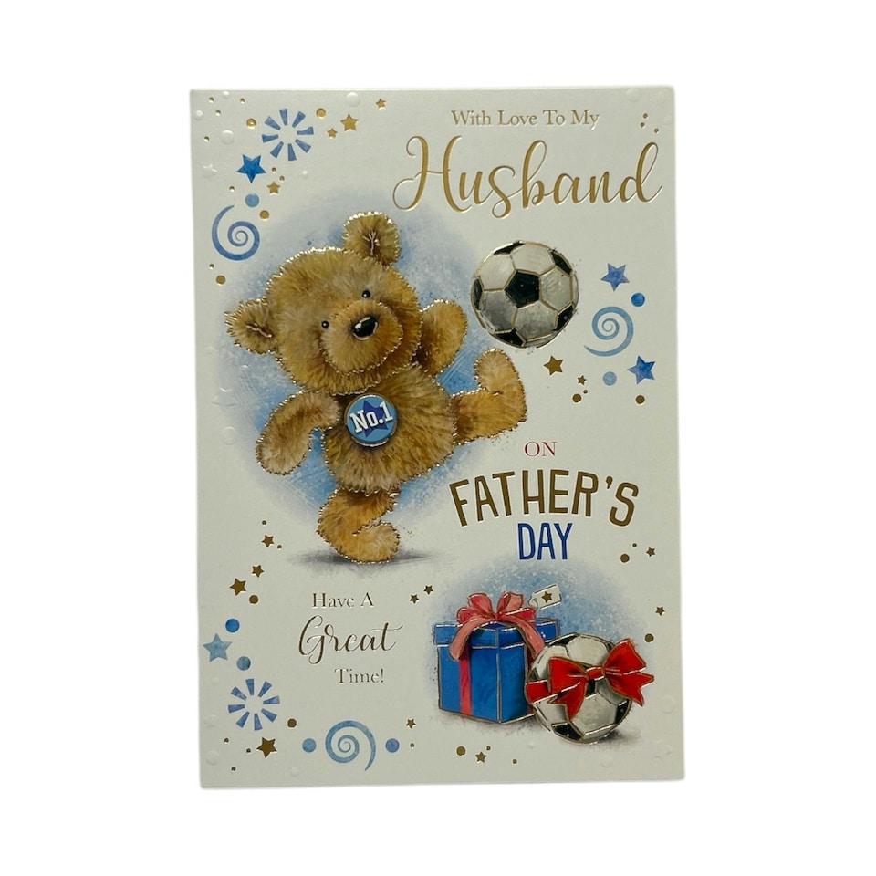 image 1 of To My Husband Teddy Playing Football Design Father's Day Card