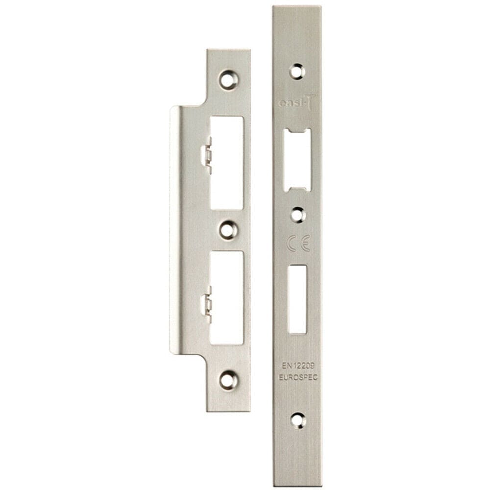 Loops Forend Strike & Fixing Pack For DIN Euro Sash & Bathroom Lock Satin Steel in Metallics