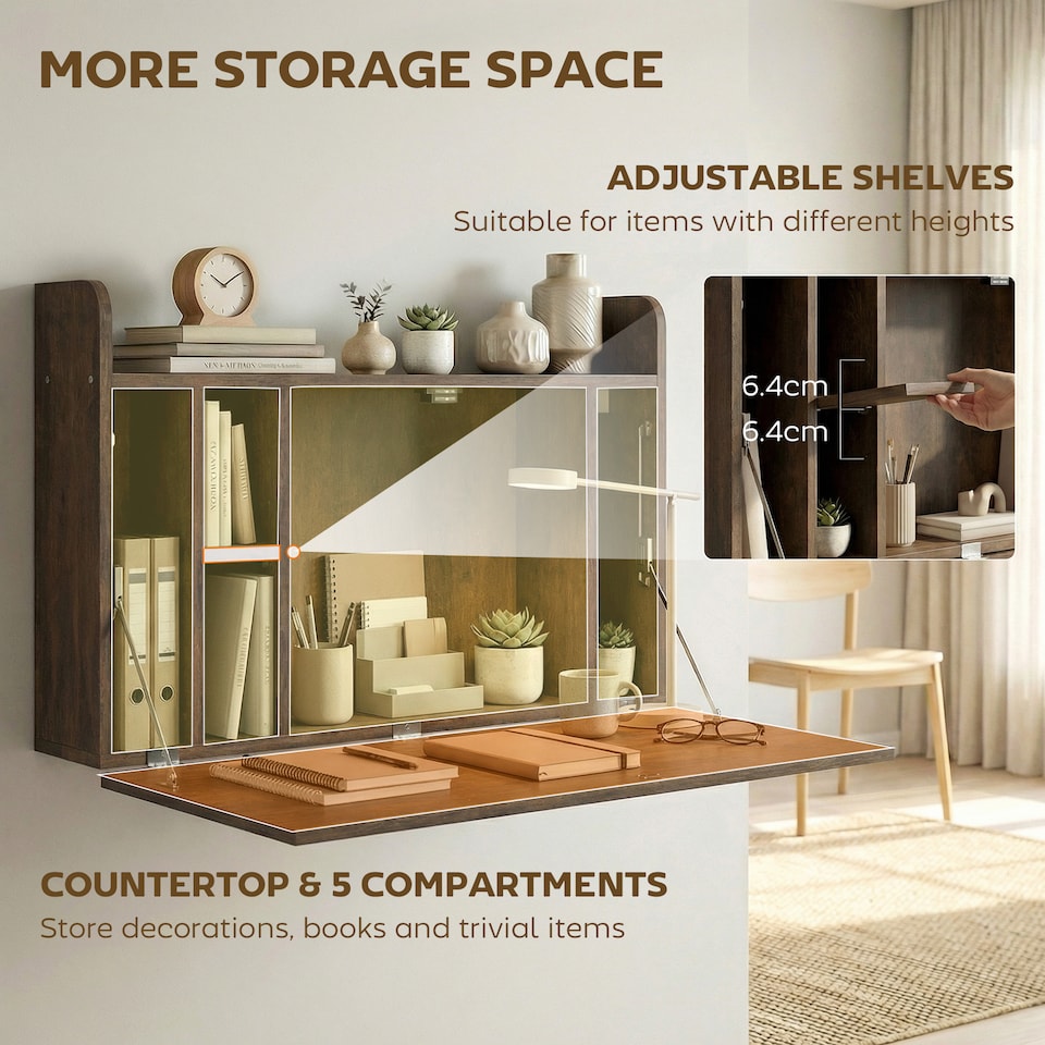 image 1 of HOMCOM Wall Mounted Table w/ Space Saving Storage Compartments