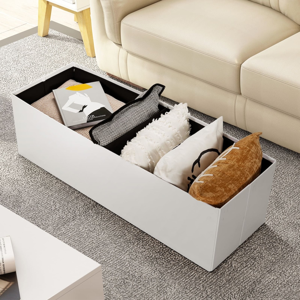 image 1 of COSTWAY Foldable Storage Ottoman Bench Large Storage Chest with Divider