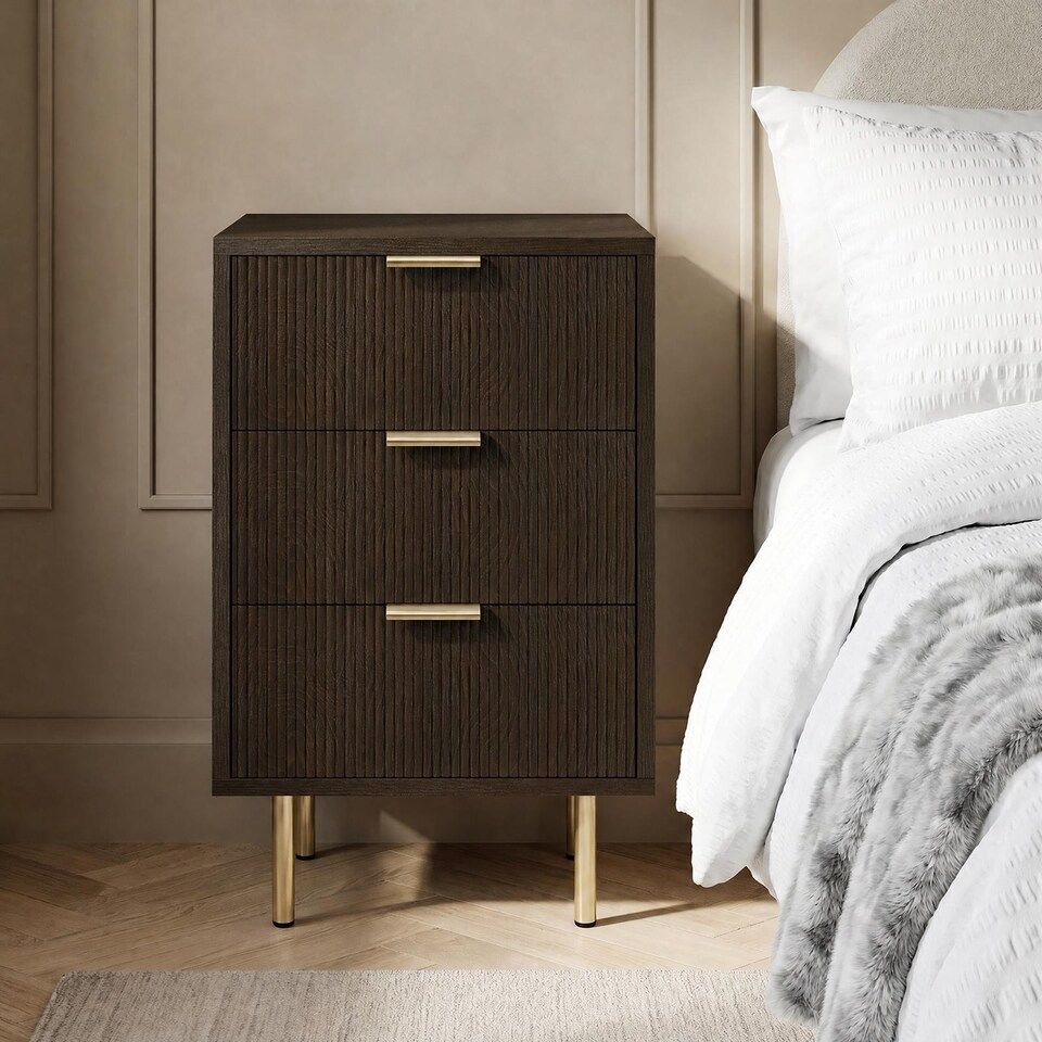 image 1 of OHS Ribbed 3-Drawer Bedside Cabinet Engineered Wood Nightstand Office