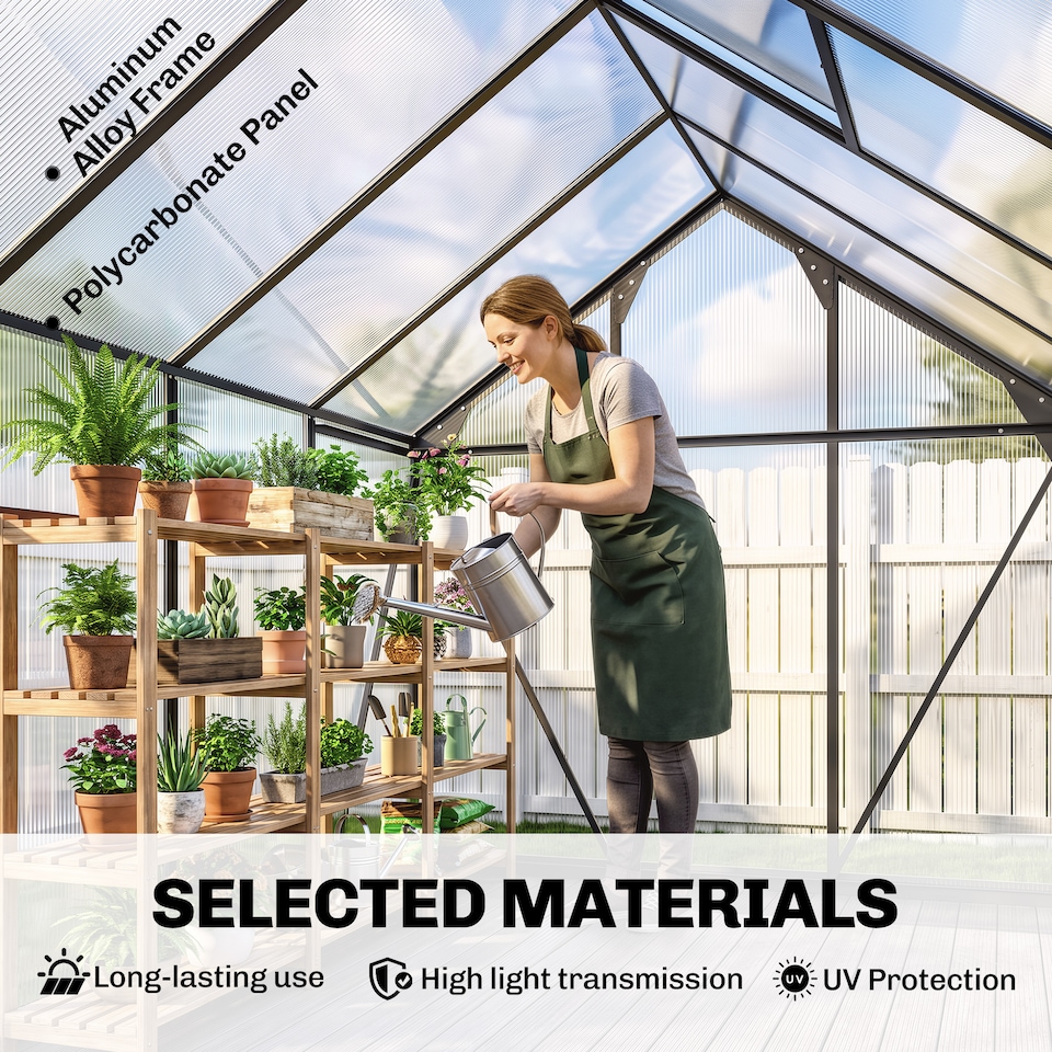 image 1 of Outsunny 6x8ft Walk-In Polycarbonate Greenhouse Plant Grow Galvanized Aluminium