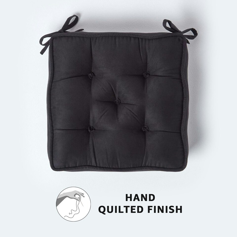 image 1 of Homescapes Black Faux Suede Dining Chair Booster Cushion Black