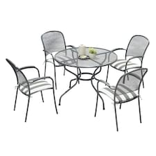 Mesh Metal 4 Seater Round Dining Set with Cushions