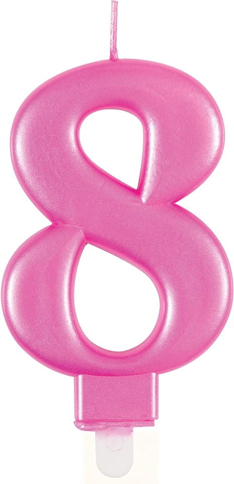 image 1 of Metallic Pink Number 8 Birthday Candle 9cm
