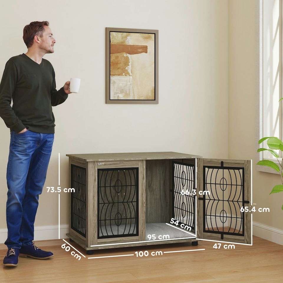 image 1 of PawHut Dog Crate Furniture, End Table for Large Dogs w/ Cushion