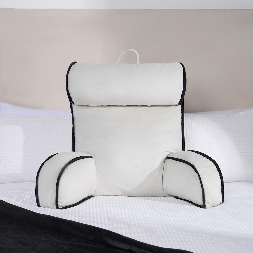 image 1 of OHS Piped Edge Reading Pillow with Head Rest Back Support Bed Sofa | Cream
