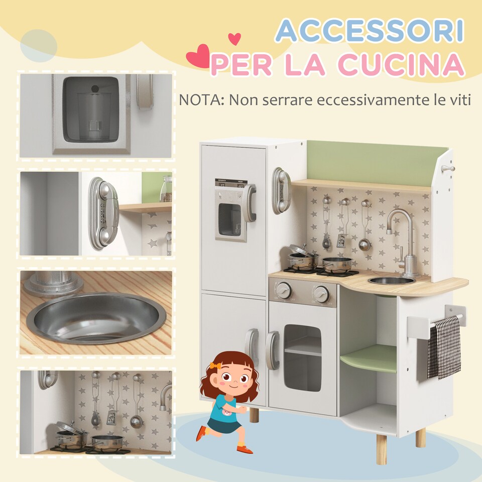 image 1 of AIYAPLAY Toy Kitchen Playset w/ Phone, Ice Maker, Stove, Sink - White