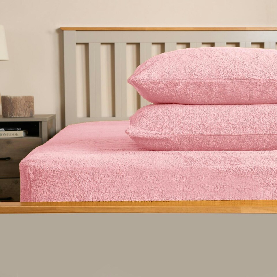 image 1 of OHS Soft Warm Thermal Teddy Fleece 25cm Deep Fitted Bed Sheet, Double - Pink
