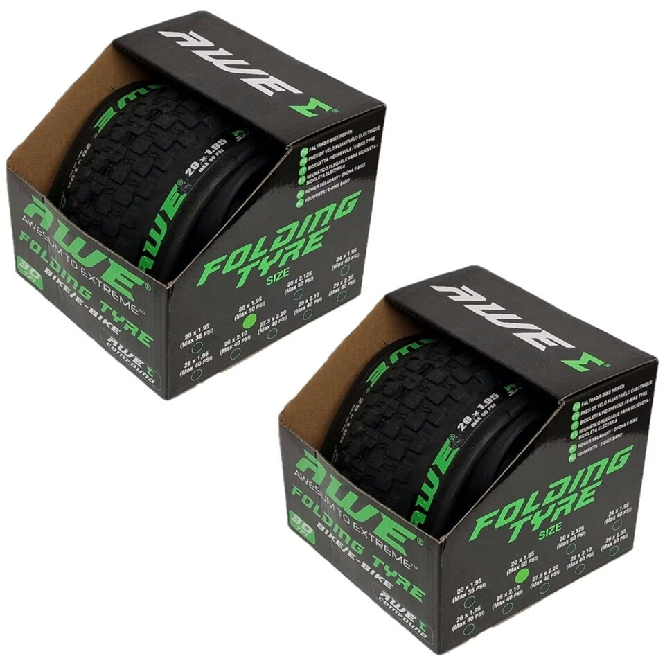 image 1 of 2 x AWEShield Folding Tyres 20" x 1.95 + 2 x AWE Inner Tubes 20" x 1.75-2.125 SV