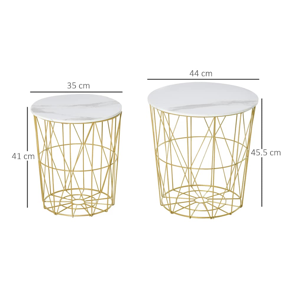 image 1 of HOMCOM Set of 2 Nesting Side Tables with Storage, Round End Tables Coffee Tables with Steel Frame and Removable Round Top, for Living Room, bedroom, office, White | White
