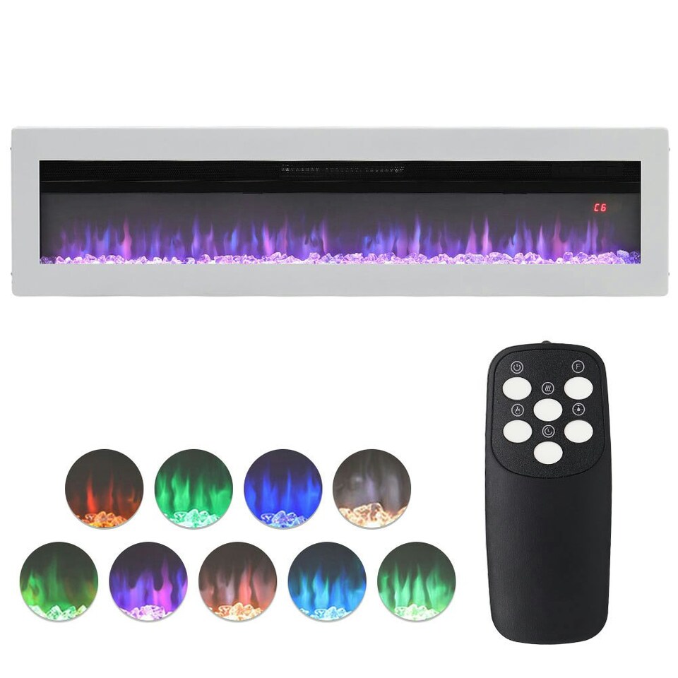 image 1 of Living and Home 50 Inch Electric Fireplace -Recessed/Wall Mounted/Freestanding, with Remote,1500W,White