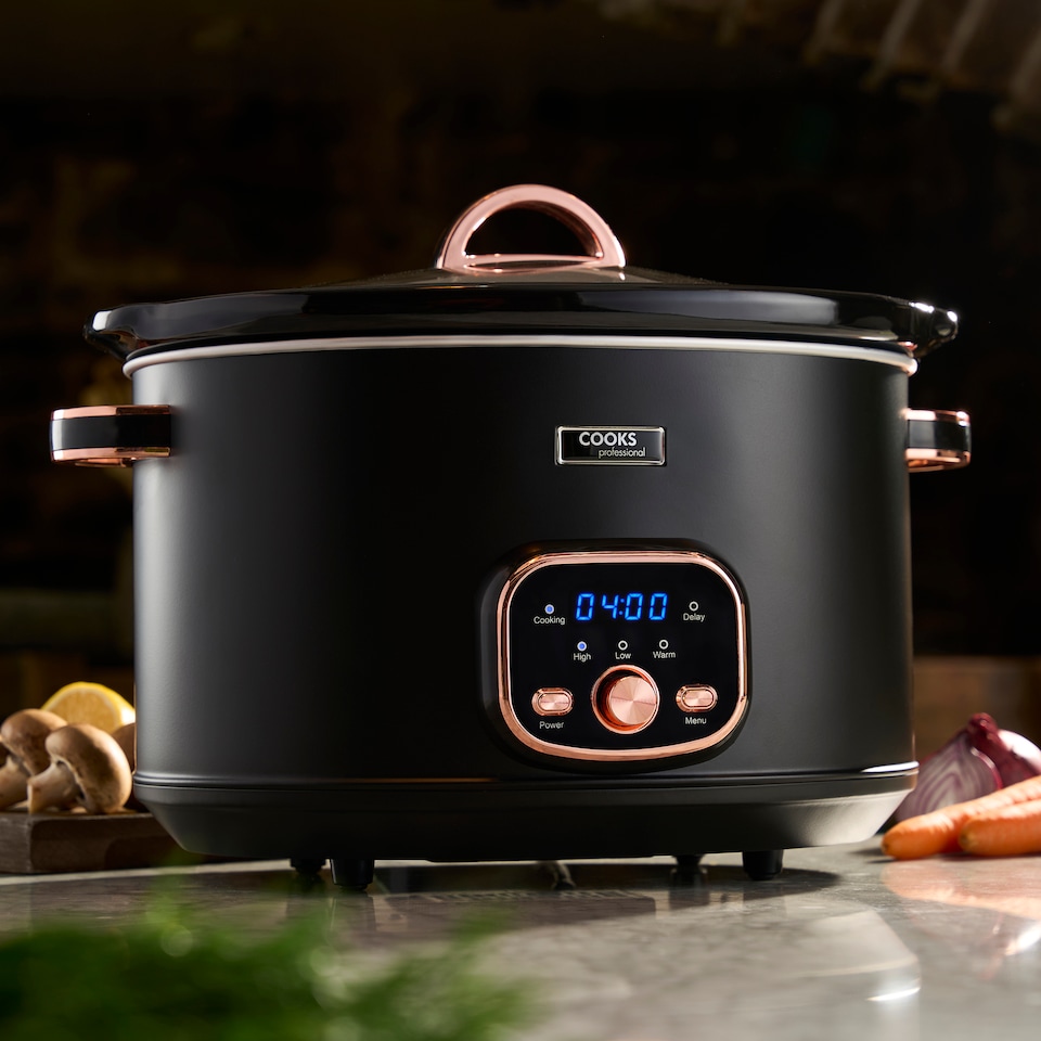 image 1 of Cooks Professional 8L Digital Slow Cooker with Glass Lid | Black | Black & Copper