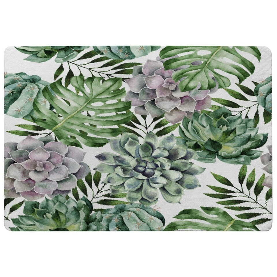 image 1 of Watercolour Botanical Leaves (Rug) Green | Medium: 80x150cm
