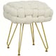 image 1 of HOMCOM Square Foot Stool, Woven Footrest Ottoman with Metal Legs, Padded Makeup Vanity Stool, Velvet Dressing Table Seat for Bedroom, Cream White | Cream | 1