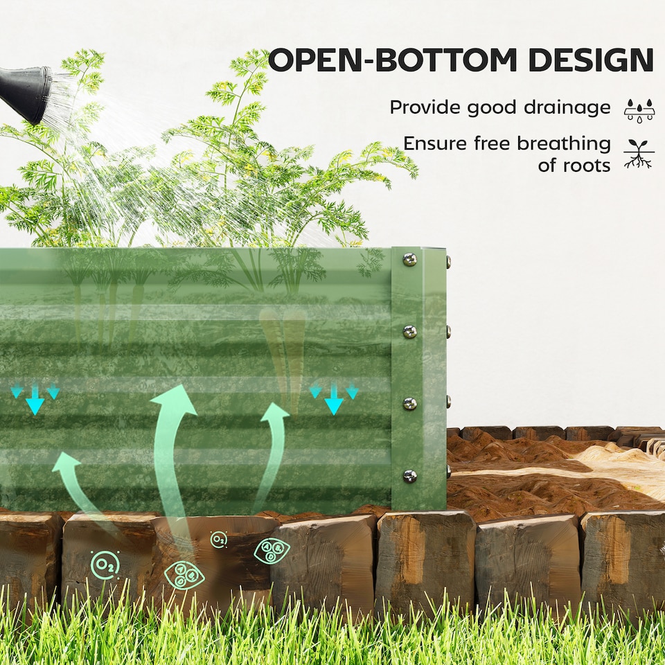 image 1 of Outsunny Set of 2 Raised Garden Bed Galvanised Planter Box, Light Green | Green | Green