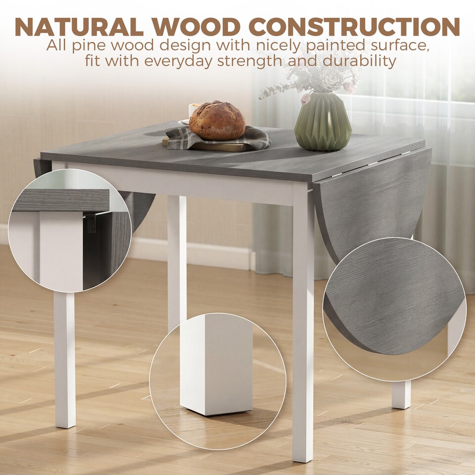 image 1 of HOMCOM Foldable Dining Table, Solid Wood Drop Leaf Table, Grey