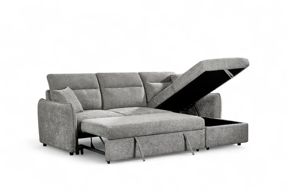 image 1 of Grey Chenille Fabric 2C1 Corner Sofabed with Storage ARCHIE