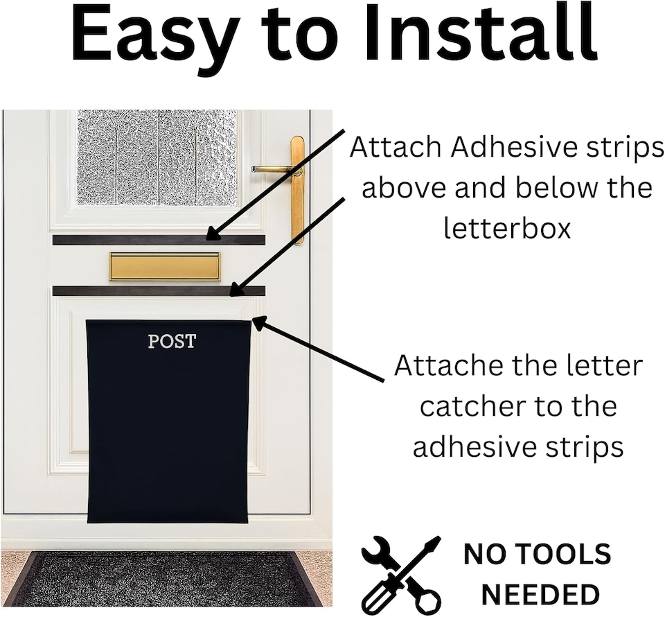 image 1 of Letter Box Catcher [Black] - Post Catcher for Letterboxes Indoor, No Tools or Screws Needed - 52 x 40 cm Dog Proof Mail Catchers Bag, Black Letter Box for Front Door