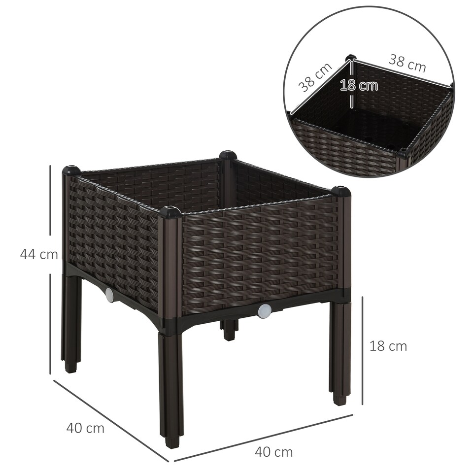 image 1 of Outsunny Elevated Flower Bed Vegetable Herb Planter Plastic, Brown | Brown | Brown