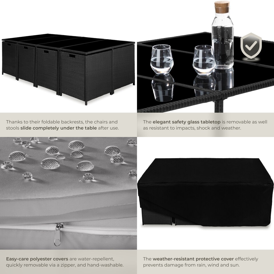 image 1 of Garden Table and Chairs Palma - 12 seats with cushions, dining table, rain cover | Black | black/grey | 53 x 53 x 87 cm | 1