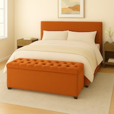 137cm Chesterfield Plush Velvet Burnt Orange Upholstered Storage Ottoman Bench - Deep Tufted Lid & Wooden Leg