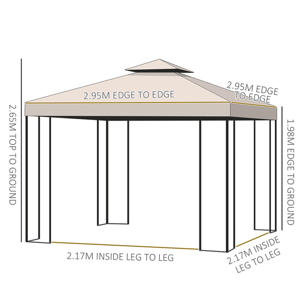 image 1 of Outsunny 3 x 3 m Garden Gazebo Double Roof Marquee Patio Wedding Party Tent Canopy Shelter with Sidewalls Beige