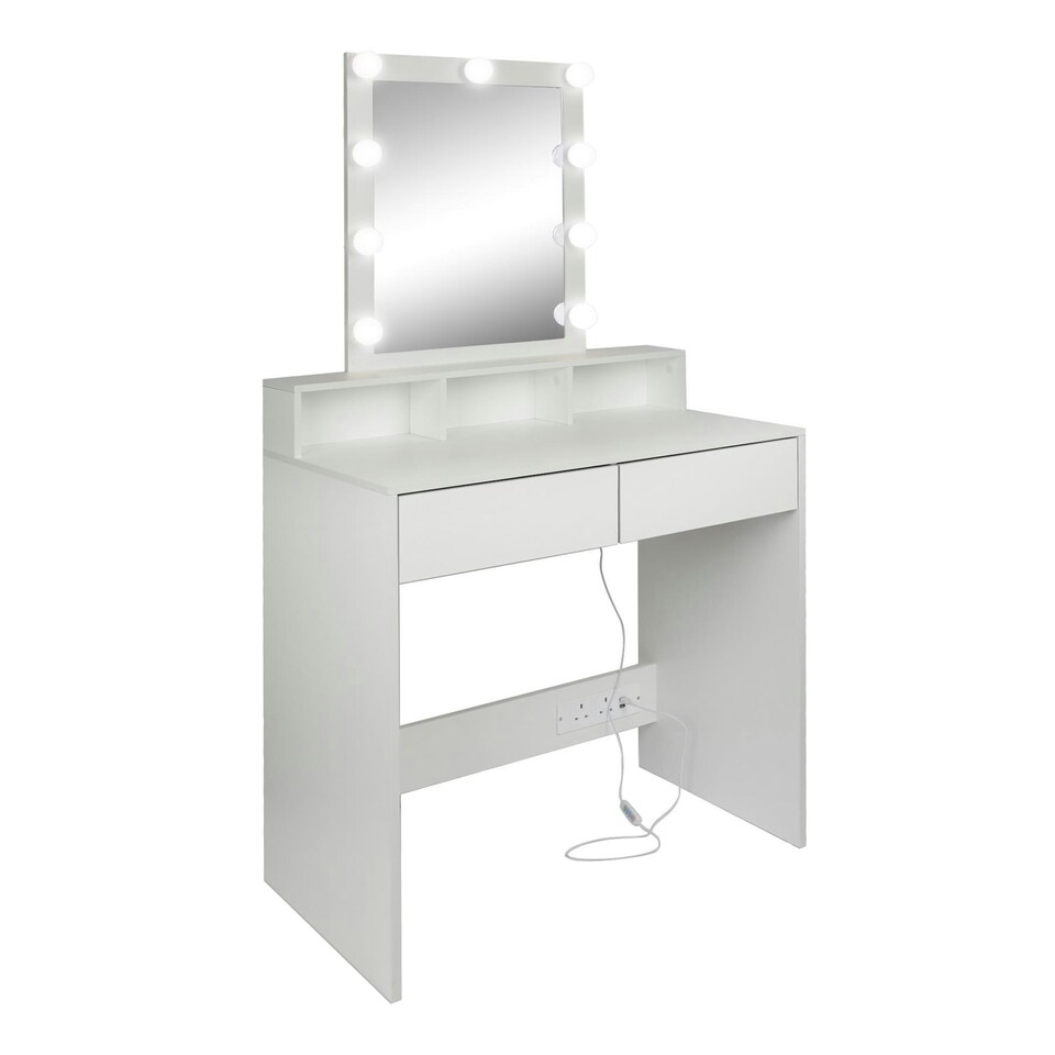 image 1 of Harbour Housewares Wooden Dressing Table with LED Lights - White White