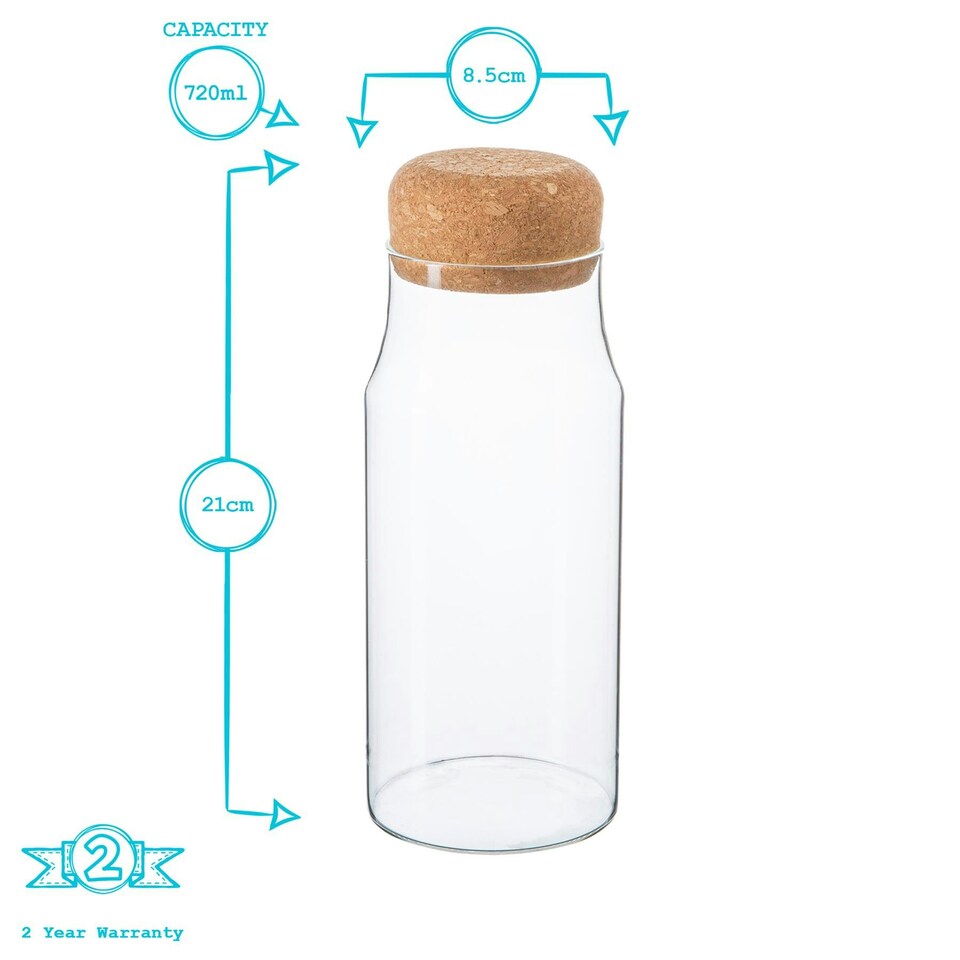 image 1 of Argon Tableware Glass Storage Bottles with Cork Lids - 720ml - Pack of 3