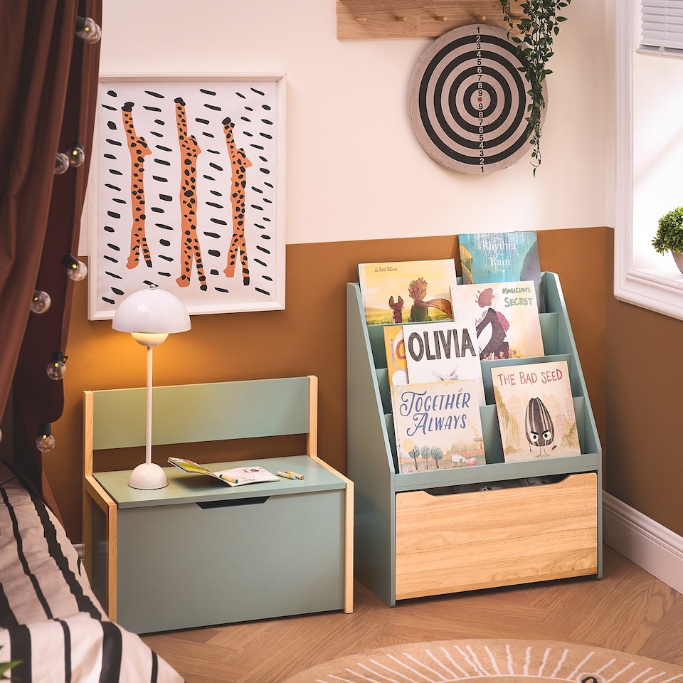 image 1 of SoBuy Children's Bookcase with Storage Chest, Light Green & Natural, 24.4 x 11.8 x 31.5 in, 16.9 kg - KMB95-GR