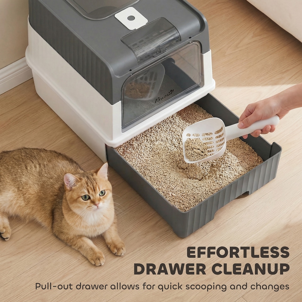 image 1 of PawHut Cat litter Box, Enclosed Cat Litter Box w/ Lid, Pull-Out Drawer Tray