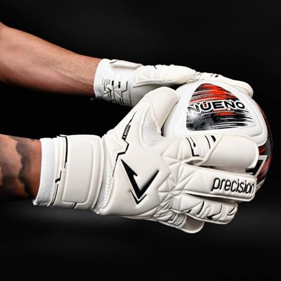 image 1 of Precision Fusion X Pro Classic Hybrid Giga Goalkeeper Gloves, 4mm Giga Latex, Hybrid Cut, Enhanced Wrist Support, Breathable Mesh, White Black, 8.5
