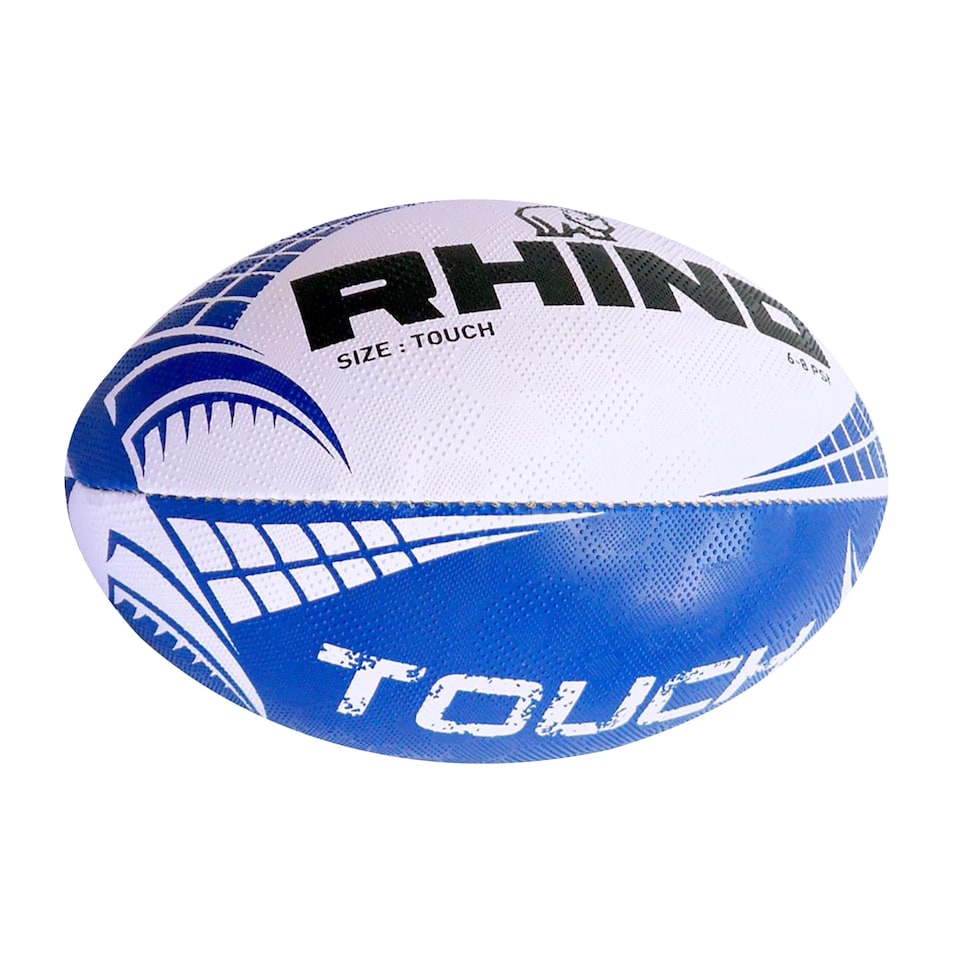 image 1 of Rhino Touch Rugby Ball White/Blue Touch