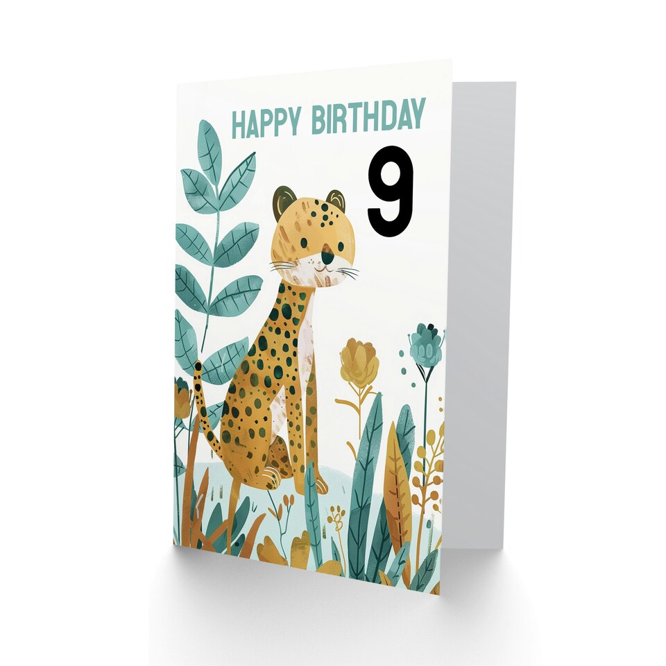 image 1 of Cute Jungle Plants Fun Kids Age Year Old Age 9 Year Old Child Kids 9th Birthday Card