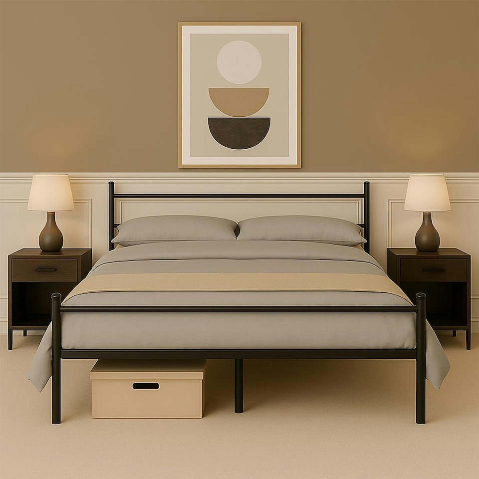 image 1 of Double Metal Bed Frame Extra Strong Stylish Modern Bedroom Storage Sturdy Design