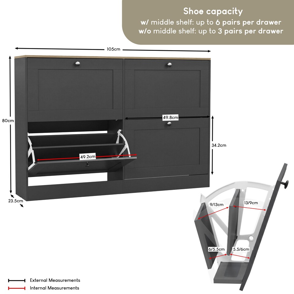 image 1 of Vida Designs Altino 4 Drawer Hallway Shoe Cabinet Storage Organiser Unit - Charcoal Grey & Oak