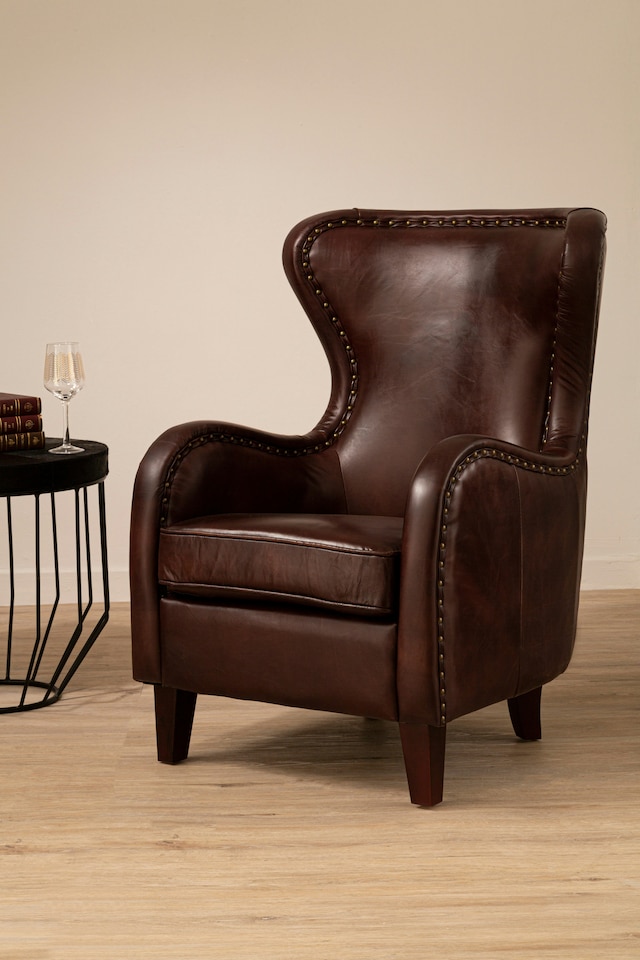 image 1 of Dark Coffee Leather Armchair,Accent Chair, Leather Upholstered Lounge Chair,Wingback Ocassional Chair | Brown