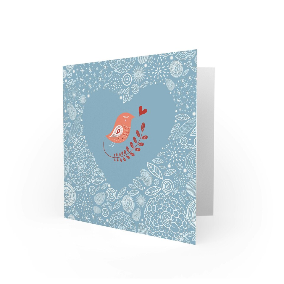 image 1 of Bird Drawing Flower Ornamental Pink Art Blank Card