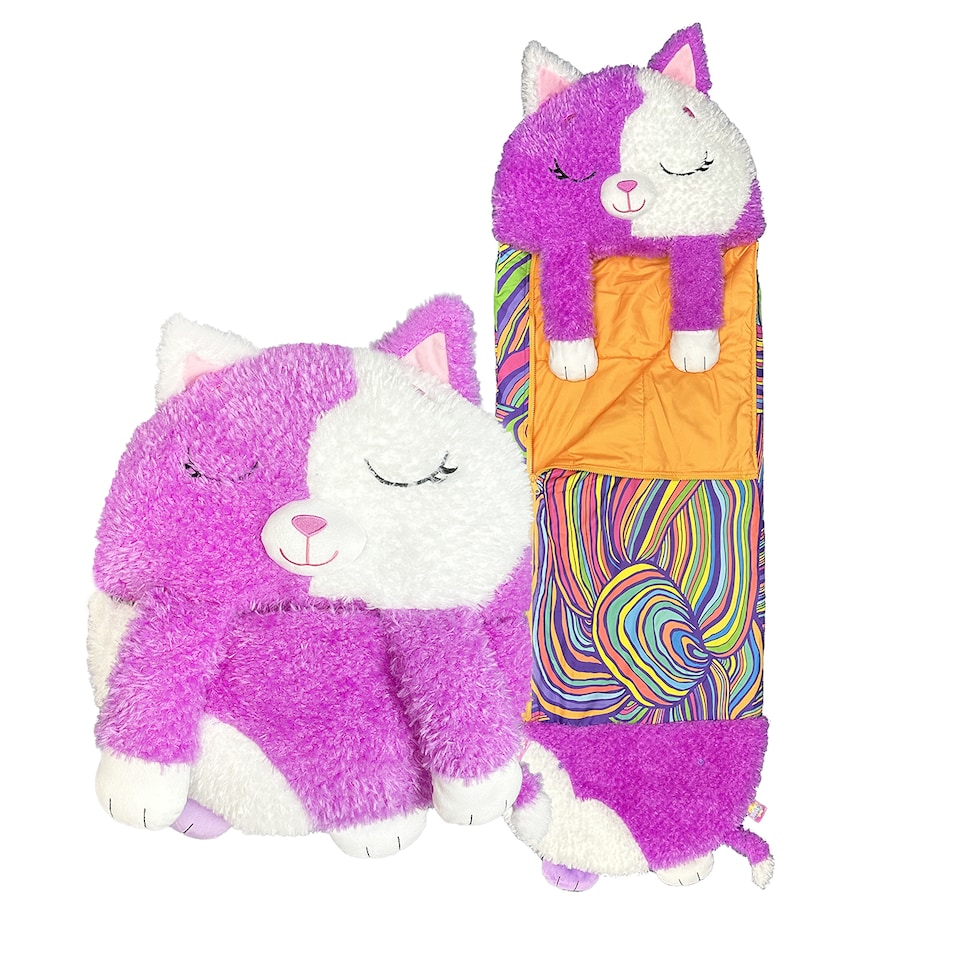 image 1 of Happy Nappers Purple White Cat Medium