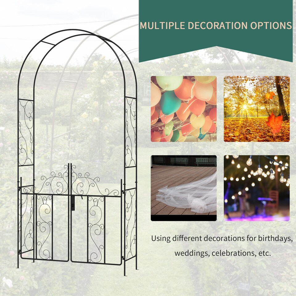 image 1 of Outsunny Metal Garden Arch with Double Gate, Garden Arbor Climbing Plants
