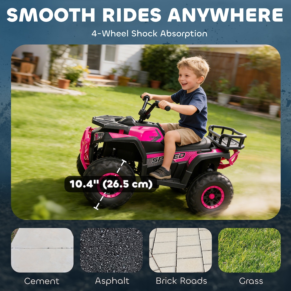 image 1 of AIYAPLAY 12V Kids Quad Bike w/ 4 Suspension Wheels, for 3-5 Years, Pink