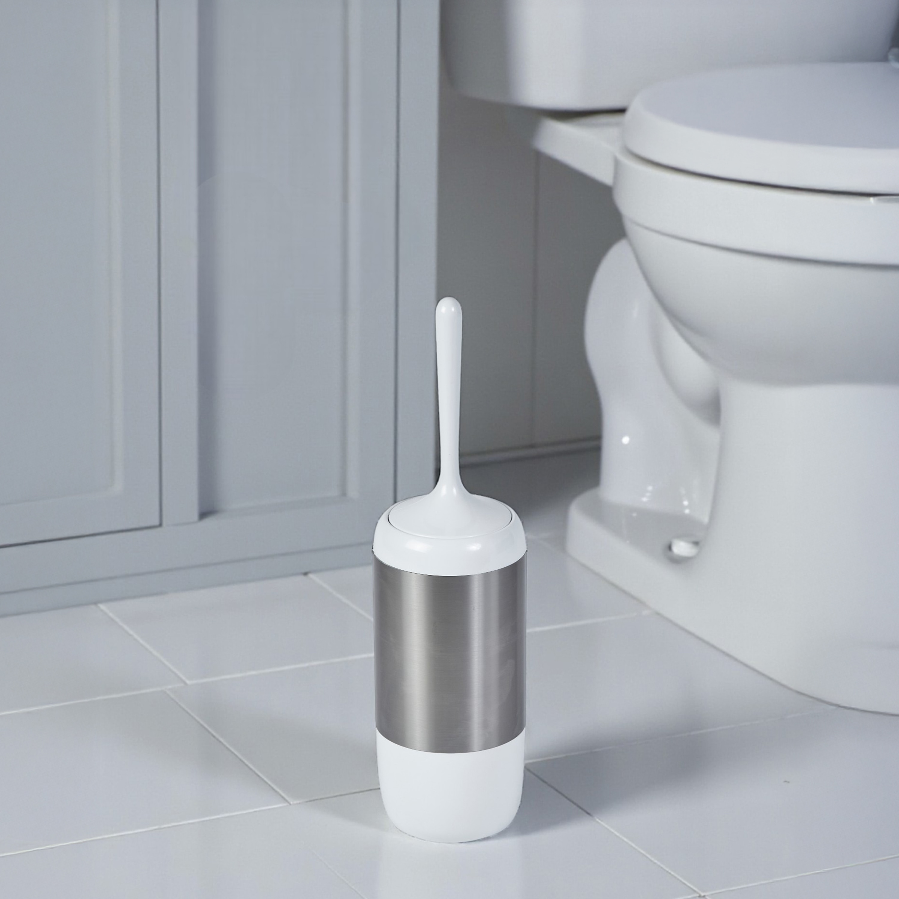 Showerdrape Elite White Chrome Toilet Brush & Holder | Silver | 1