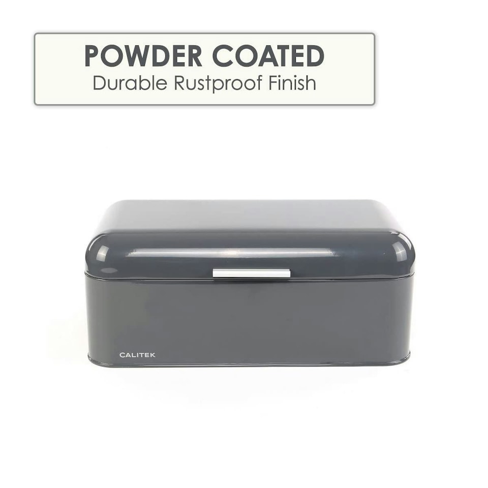 image 1 of CALITEK Bread Bin Kitchen Counter Vintage Style Coated Carbon Steel Grey