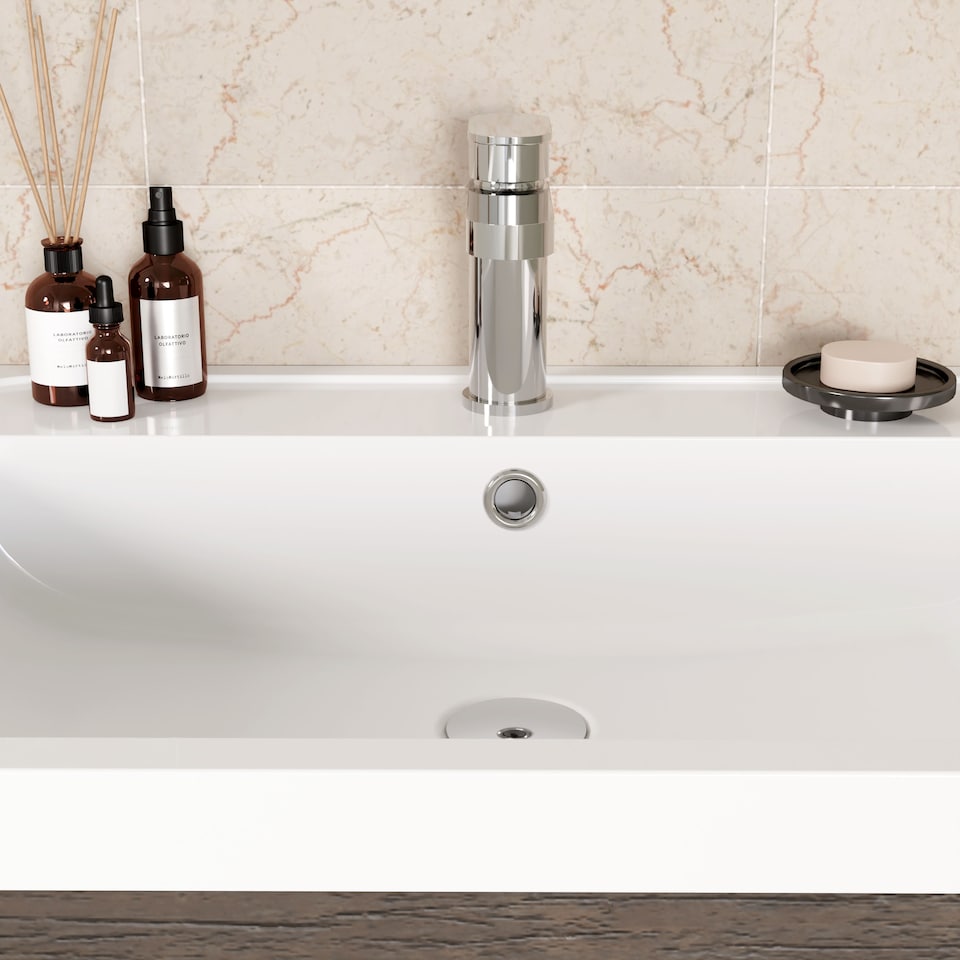 image 1 of Current Round Mini Mono Basin Mixer Tap, Push Button Waste - Chrome