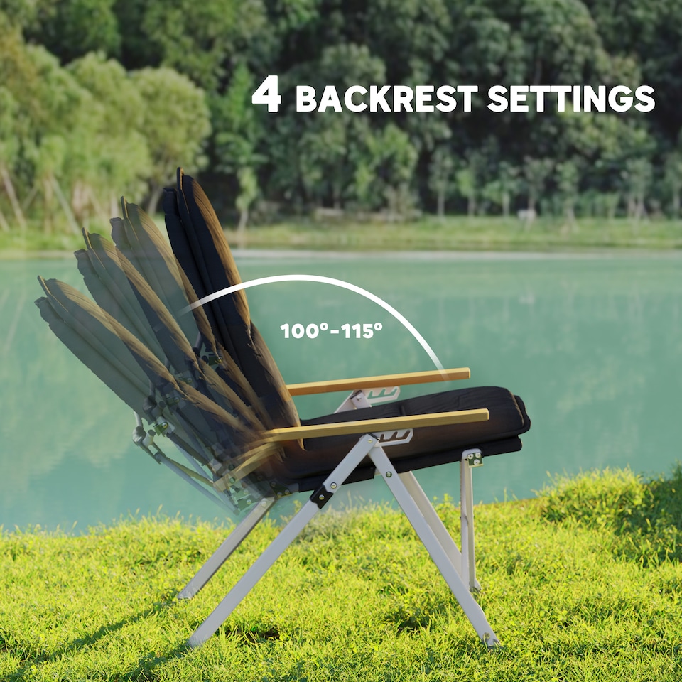 image 1 of Outsunny Padded Camp Chair Outdoor High Back Folding Recliner with Bag Black