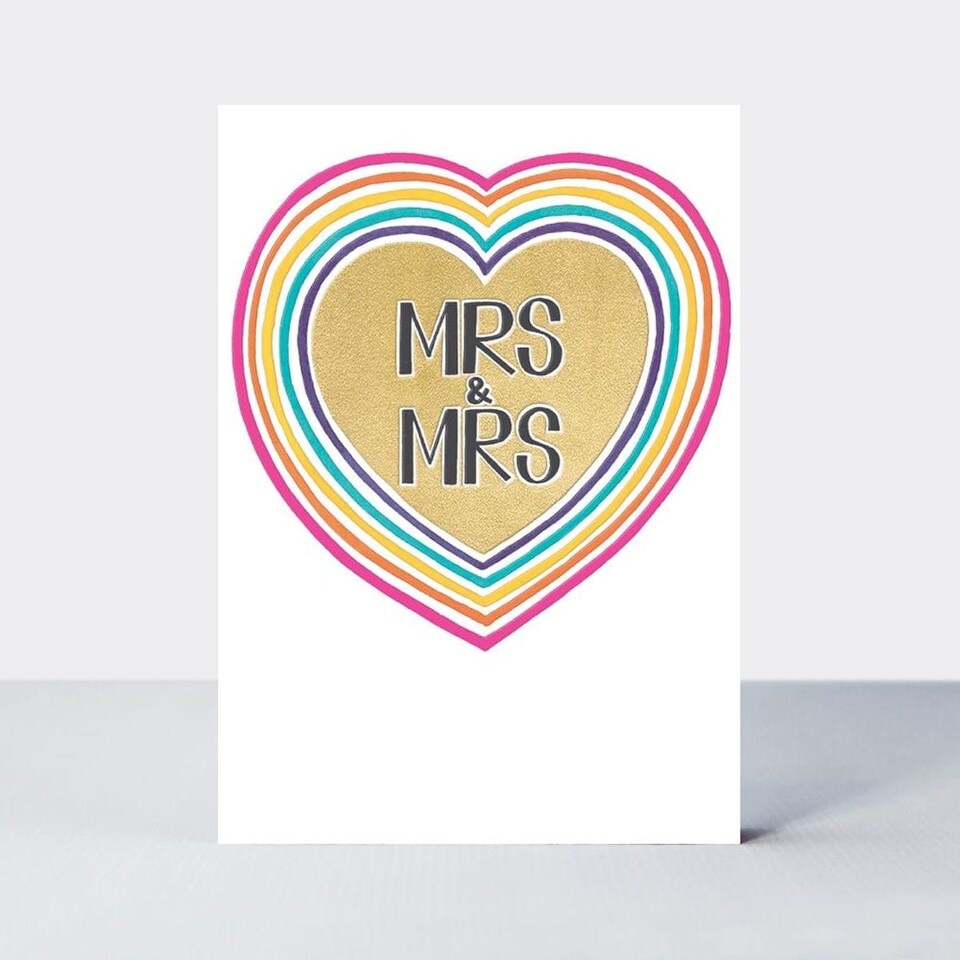 Rachel Ellen Mrs and Mrs Wedding Greeting Card - Rainbow Heart