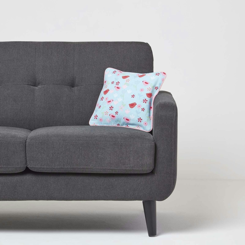 image 1 of Homescapes Cotton Birds and Flower Cushion Cover - 30 x 30 cm | Blue | Blue | 30 x 30 cm