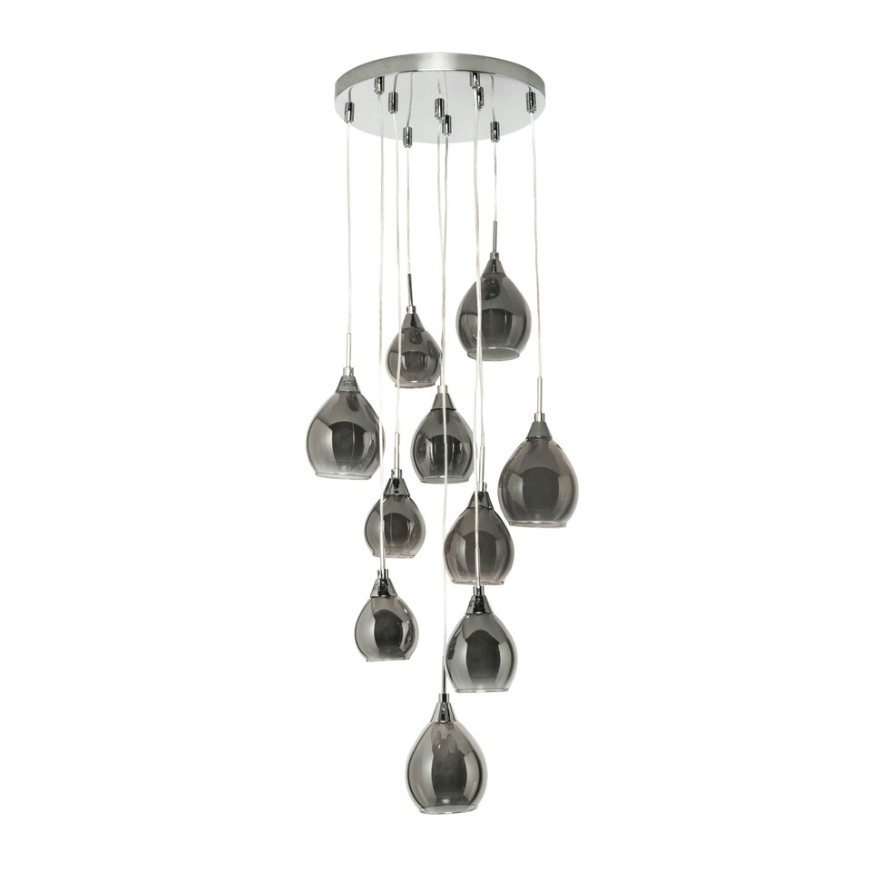 image 1 of BHS Carmella Cluster Ceiling Pendant with Smoked & Frosted Shades, Satin Chrome