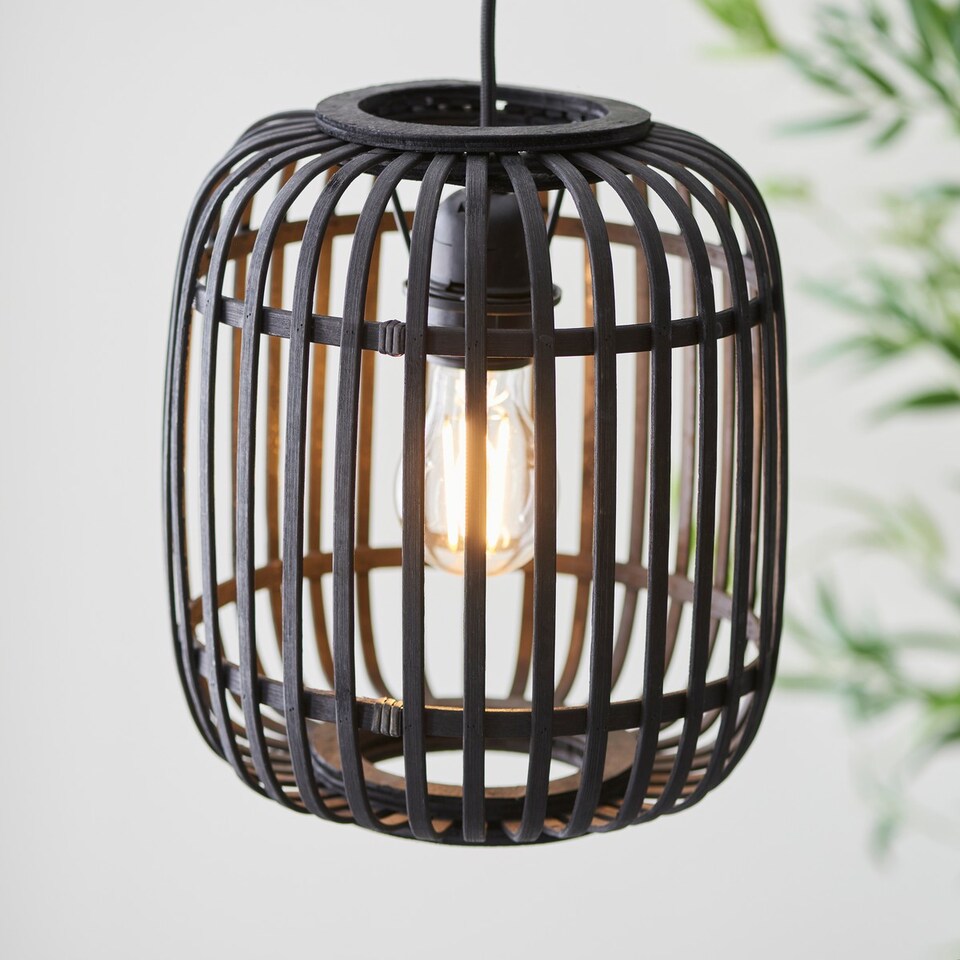 image 1 of Mathias Single Pendant Ceiling Lamp, Dark Bamboo, Plywood With Matt Black Paint